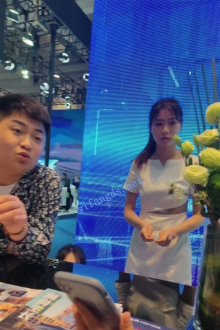 CS099【CSCD】车展礼仪小姐姐专心接待顾客后面抄底，灰色内